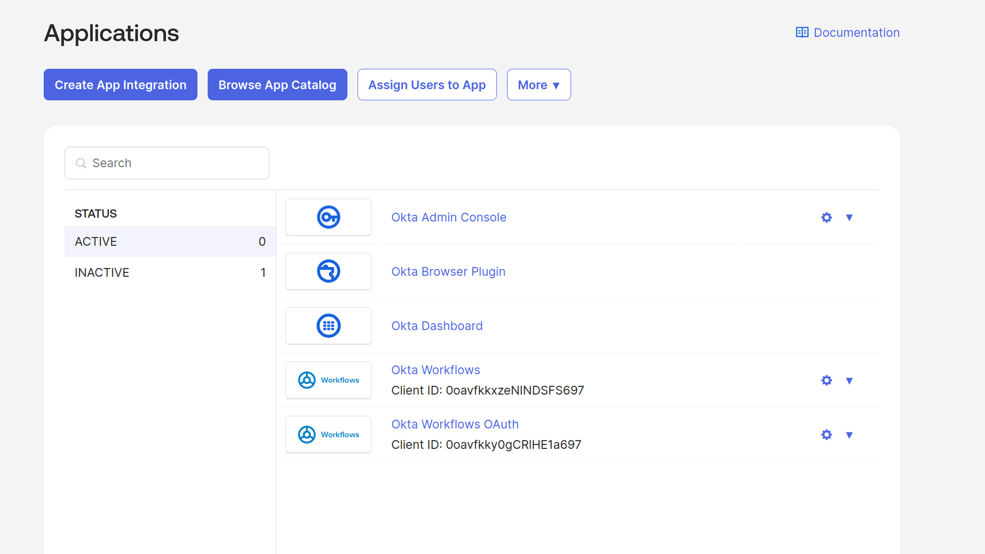 Applications screen