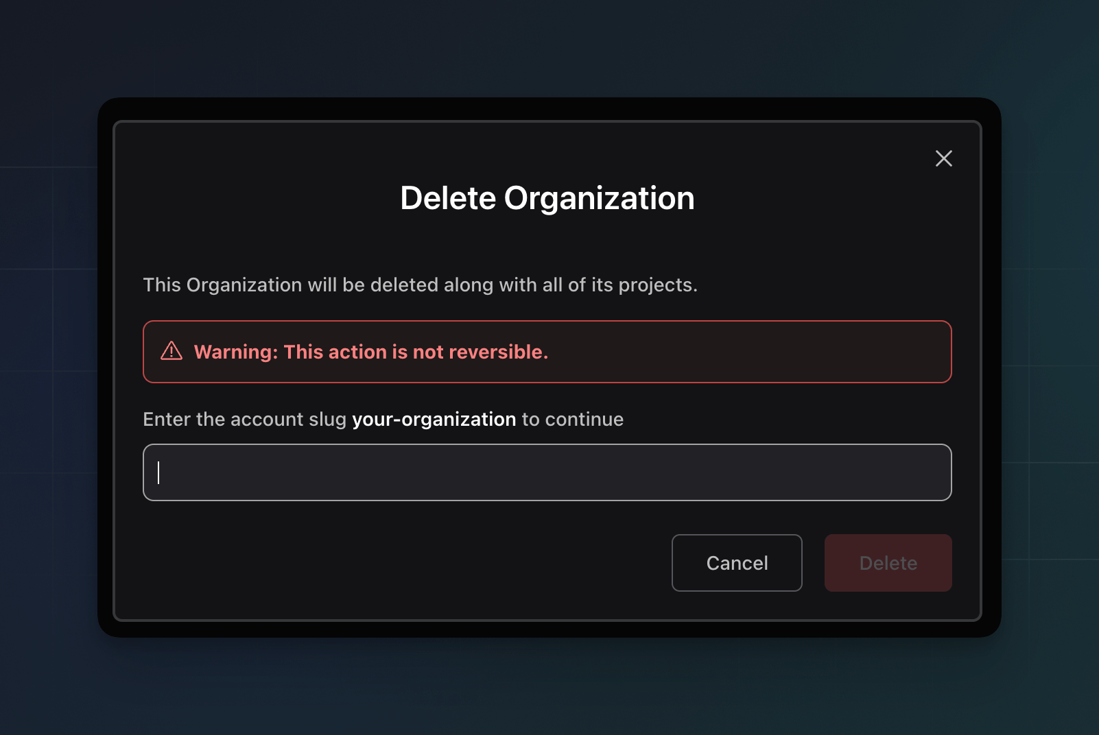 Delete organization